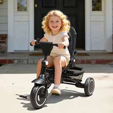 Kinder King Kids Trike Tricycle For Toddlers 1-3, 8 In 1 Folding Toddler Trike W/1-Step Brake, Adjustable Push Handle, Rotatable Seat, Adjustable Canopy, Bell, 5-Point Harness, Storage, Black - Black - View 2