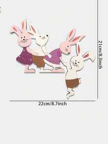 1 pieza Decoración de Pascua con tema de conejo y familia de madera, letrero colgante rústico para puerta, decoración de pared - Multicolor - Ver 9