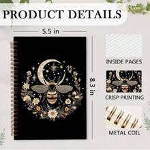 Nvucamd Gothic Bee Spiral Notebook, Bees Floral Journal Notebook, Witchy Bee Themed Journaling Notebooks For Women, Gothic Bumble Bees Gifts Office Supplies, 5.5x8.3Inch - 蜜蜂 - 查看 8