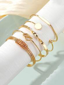 Ensemble de bracelets à la mode pour femmes - 5 pièces de bracelets manchettes minimalistes avec nœud torsadé en argent - Argent - Voir 8