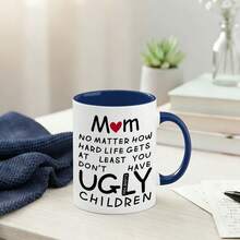1 Pc 11oz Mug Durable White Ceramic Coffee Cup With Heart Graphic And Humorous Message For Mom Mother Figure Stepmom Funny Sarcastic Quote Present For Mothers Day Birthday Anniversary Appreciation Idea For Women Ladies Christmas Gifts - deep blue - 查看 1