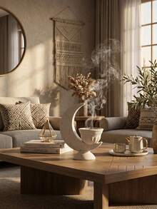 1Pc/Set Textured Crescent-Shaped Cup-Style Candle Holder. It Is Made From A Material With A Stone-Like Texture. The Overall Design Presents A Simple And Rustic Style, Featuring A Crescent-Shaped Stand Paired With A Cup-Shaped Candle Seat, And A Surface With Natural, Mottled Texture Details. Suitable For Home Decoration During Islamic Religious Holidays Such As Eid Al-Fitr And Eid Al-Adha - Multicolor - View 7