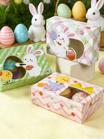 6pcs Easter Gift Boxes With Window, Easter Paper Window Cake Box, Easter Bunny Eggs Chicks Design,Easter Rabbit Cupcake Box,Cookie Box,Baking Packaging Box,Dessert Box,Candy Box, Sweet Box,Food Container,Easter Party Gift Wrapping Supplies,Easter Party Supplies,Easter Decorations,Home Decor, Kitchen Dining Table Decor,Baking Supplies,Kitchen Essentials,Happy Easter Party Decor,Easter Gifts,Easter Party Favor Box