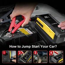 Caja de herramientas de mantenimiento automotriz universal de 12V, arrancador de emergencia multifuncional, batería recargable de polímero de litio portátil, equipada con pantalla digital + carga rápida USB + linterna LED (tres funciones prácticas) - Amarillo - Ver 1