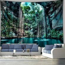One Extra-Large Waterfall Forest Landscape Tapestry-Made Of Vibrant, High-Quality Polyester, Comes With Free Hooks, Suitable For Living Rooms, Bedrooms, Party Decorations, And Live Streaming Backdrops. A Natural-Inspired Interior Wall Decoration. - 彩色 - 查看 2