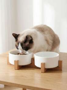 Non-Slip Ceramic Double Pet Food Bowl For Cats And Dogs - Prevents Spills And Slips, Easy To Clean And Durable