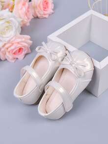 1 Pair Fashionable Cute Flat Shoes For Baby Girls, Infant Bowknot Shoes, All Season - White - View 9