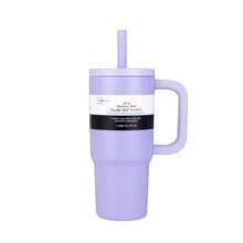 Purple 20 Oz Double Wall Insulated Stainless Steel Tumbler With Straw Lid And Carry Handle Leak Proof Iced Coffee Travel Mug For Summer Cold Drinks Reusable Cup Gift For Women Men - 1 - 查看 1