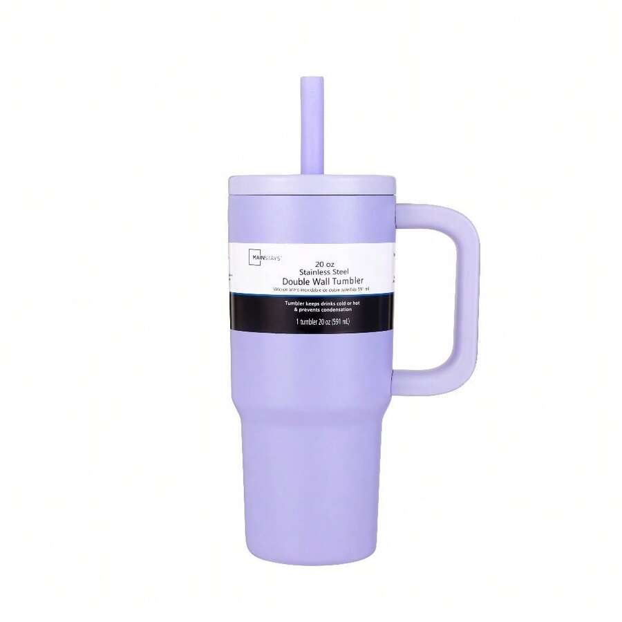 Purple 20 Oz Double Wall Insulated Stainless Steel Tumbler With Straw Lid And Carry Handle Leak Proof Iced Coffee Travel Mug For Summer Cold Drinks Reusable Cup Gift For Women Men - 1 - 查看 1