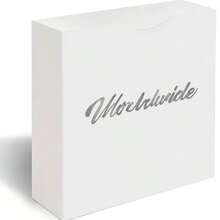 Elegant Matte White Decorative Wooden Box With 'Worldwide' Stylish Cursive Embossed Text - Minimalist Sleek Design For Polished Global Audience, Ideal Gift Box With Clean Straight Edges And Subtle Shine - White - View 1