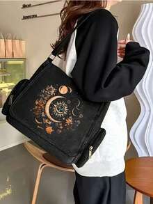 大容量单肩包，翻盖复古斜挎包，月亮、星星和花卉图案，艺术波西米亚风格，适合日常通勤、旅行，是馈赠佳品。 - 多色 - 查看 11
