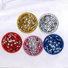 Disco Ball, Shiny Ball Pattern Cloth Patch, Cartoon Style Embroidered Sew-On Applique, DIY Craft, Suitable For Clothes, Shoes, Hats, Bags, Etc. - Pink - View 4