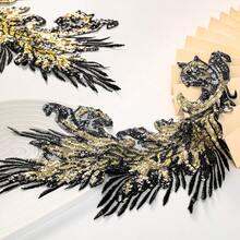 [Free Shipping]Silvora Pair Embroidery Phoenix Costume Sequin Appliques Patches, Peacock Feather Tail Applique Embellishments For Dance Dresses,Clothes,T-Shirt,Neckline Bodice Pants (Black) - Black - 查看 5
