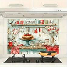 1 件防水防油 PVC 厨房墙贴 - 北欧波西米亚花卉和柔和瑞典乡村风格贴纸，适用于杯子、餐具和水果 - 可剥离薄膜，适用于玻璃、橱柜、衣柜和冰箱 - 可移除光面，2D 平面。 - 彩色 - 查看 4