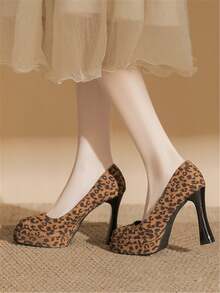 Sapatos plataforma com estampa animal em cores sólidas, impermeáveis, ideais para balada, festa e todas as estações. - Estampa de leopardo 11cm - Ver 3