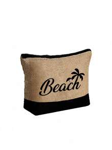 Beach Themed Tote Bag Set With "Beach" Lettering And Palm Tree Graphics. This Fashionable Foldable Beach Bag Is Perfect For Swimming And Beach Trips. It Can Also Be Used As A Women's Shoulder Bag, Grocery Shopping Bag, Or Multipurpose Storage Bag. Chic Commuter Handbag - Multicolor - View 15