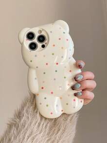 1个3D泰迪熊彩色波点手机壳，可爱卡通设计，适用于 13/14/15/16/17 Pro Max，创意个性化防震保护套