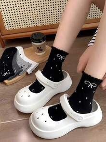 4 Pairs Women's Cute Bow, Heart, Polka Dot, Ruffle Edge Casual Mid-Calf Socks, Versatile For Spring/Summer - Multicolor - View 4