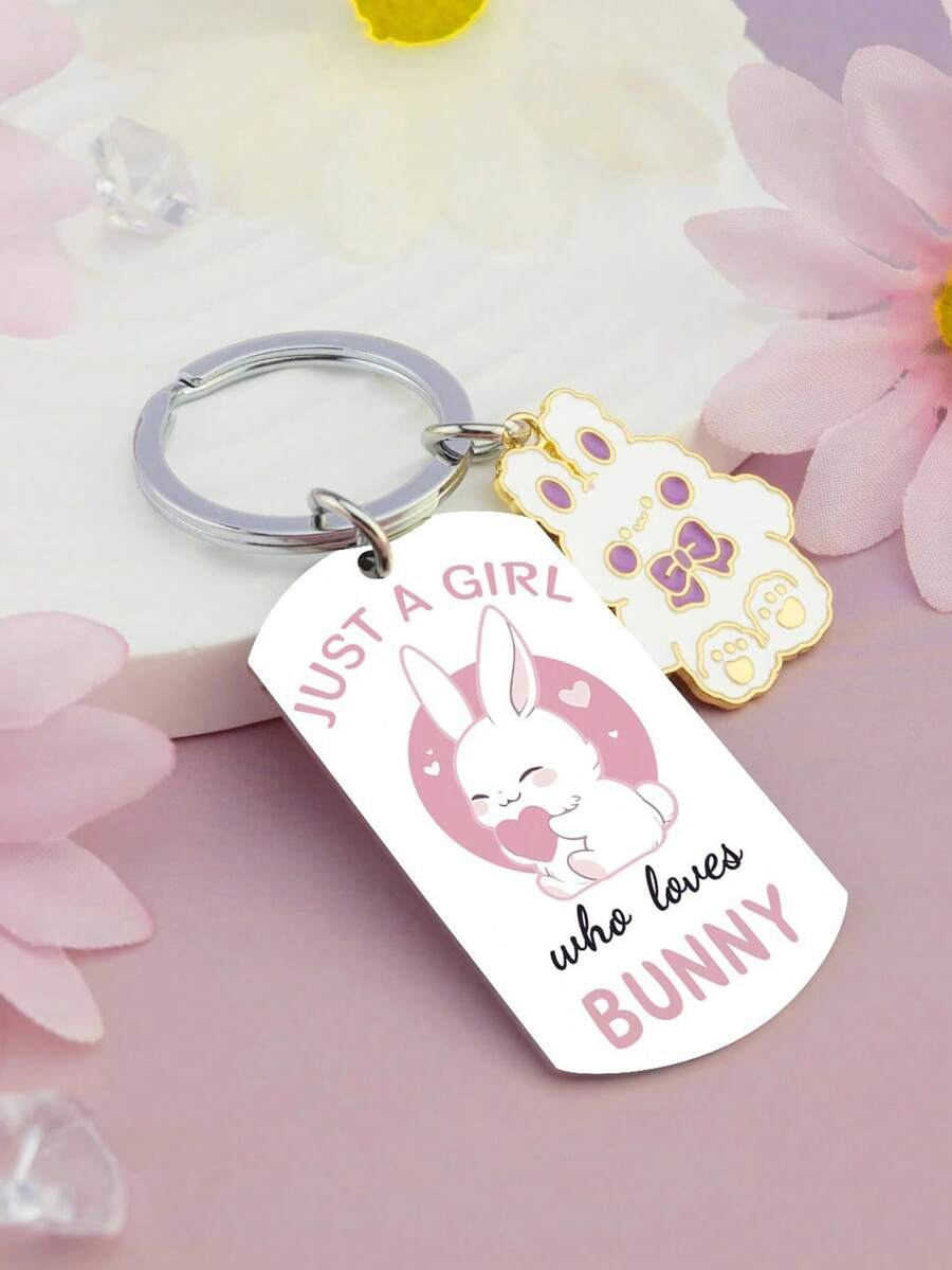1个可爱兔子钥匙扣，适合兔子爱好者，复活节可爱兔子钥匙扣礼物，送给兔妈妈、青少年等趣味十足的礼物 - 彩色 - 查看 1