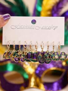 5/10套嘉年华面具、皇冠、帽子、吊坠、耳环组合套装，时尚配饰，节日派对礼物，女士 - 彩色 - 查看 5