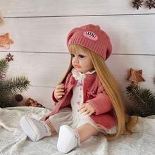 Lifelike Reborn Baby Doll, Full Vinyl Body, Princess Styling With Long Hair, Pink Sweater Dress With Beret Hat, Can Bathe And Play, Pretend Play, Birthday Gift (Includes Bottle, Pacifier, Diaper, Birth Certificate) - Pink - View 5