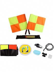 一套专业足球裁判装备 - 红黄牌、哨子、边线旗、边裁旗、足球训练及比赛装备 - 彩色 - 查看 2