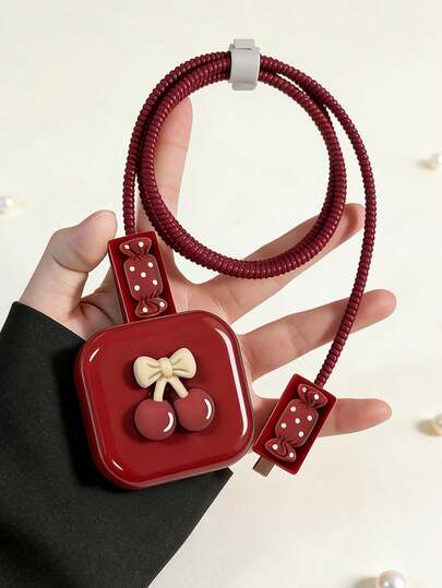 5pcs 3D Cartoon Cherry & Candy Charging Head Protector Cases, Data Cable Protectors, Compatible With Apple 17 Charger 40W Model