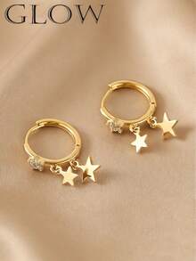 一对奢华可爱的铜质素面星形耳环，适合年轻女孩日常及节日佩戴。 - 星星 - 查看 1