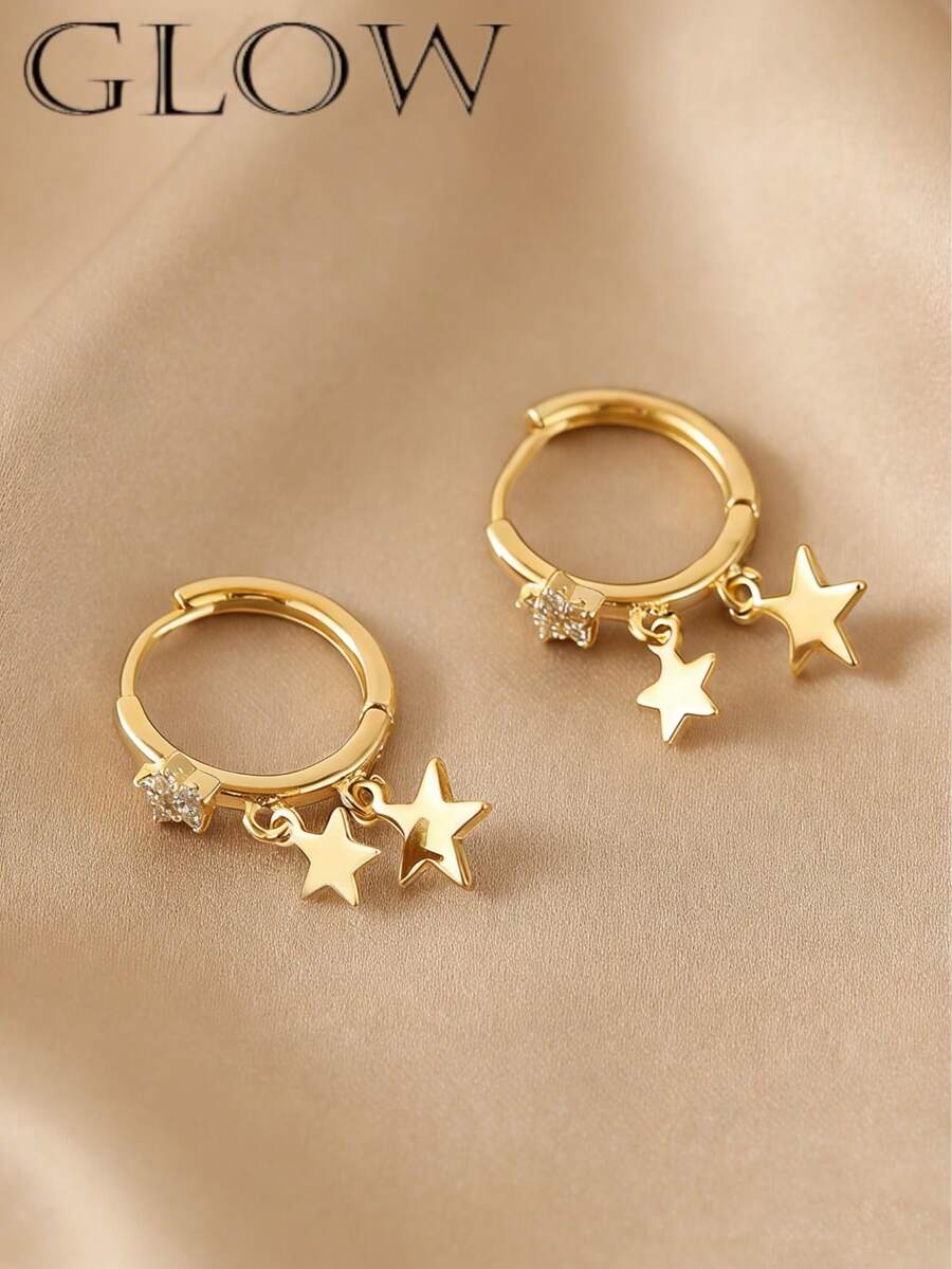 一对奢华可爱的铜质素面星形耳环，适合年轻女孩日常及节日佩戴。 - 星星 - 查看 1