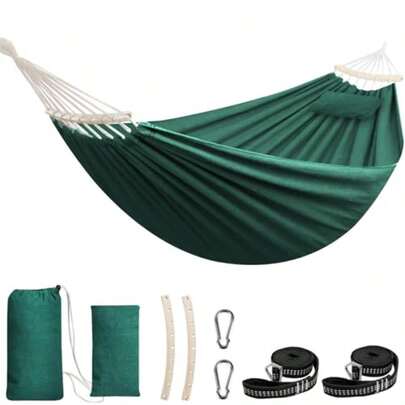 Chihee Cotton Hammock Large Soft Breathable Camping Hammock Holds Up To 660lbs Portable Tree Hammocks With Detachable Spreader Bar Pillow 2 Strong Webbings 2 Carabiners Patio Garden Indoor Outdoor