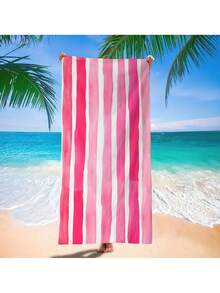 1pc Ultra-Fine Microfiber Beach Towel - Quick Drying, Lightweight And Compact, With Vibrant Pink And White Striped Design, Suitable For Swimming Pool, Spa, Camping And Summer Vacation, Beach - Multicolor - View 12