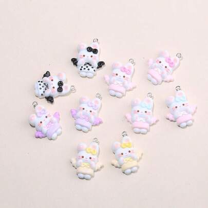 5/10个彩色兔子树脂吊坠，带翅膀，适合DIY钥匙扣、手机挂绳、项链、耳环等 - 随机混装
