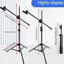 This Adjustable Phone Tripod Stand Supports Overhead Shooting And 360° Rotation, Allowing For Multi-Angle Photography. The Sturdy Tripod Base Is Equipped With A Phone Holder, Suitable For Photography, Live Streaming, Handicrafts, Baking, Painting, And Calligraphy, Among Various Applications.