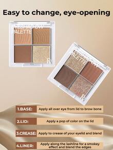 FV Palet Eyeshadow 4 Warna Matte Metalik Alami Berpigmen Tinggi Tahan Lama Tahan Luntur Mudah Dibaurkan, Cocok untuk Tren Y2K, Pesta, Hadiah Ulang Tahun, Kosmetik, Rias Wajah, dan Melukis Wajah - Warna Netral Hangat - View 8