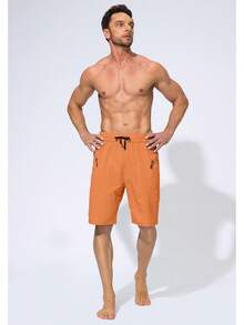 Men's Swim Trunks Quick Dry Board Shorts With Zipper Pockets Beach Shorts Bathing Suits Men - No Mesh Liner - Dusty Orange - 查看 6