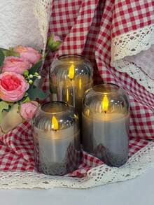 3 piezas de luces de velas sin llama recargables con temporizador y control remoto, velas LED recargables que no se derriten, color marfil, velas con llama cálida, adecuadas para el hogar, Halloween, Navidad, San Valentín, regalos, cumpleaños, bodas, fiestas, diferentes luces de ambiente para días festivos - Gris - con cable de carga - Ver 7