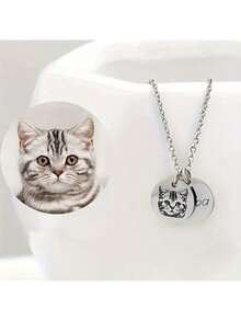 1件定制照片和名字项链，个性化宠物纪念首饰，不锈钢雕刻吊坠项链，情人节、生日、周年纪念日、母亲节、复活节的理想礼物 - 多色3 - 查看 4