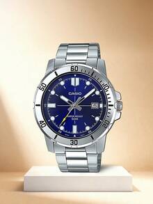 Casio 男士腕表，标准系列，剑鱼，水鬼，海洋之心，商务钢表带，蓝色表盘 - 藍色 - 查看 1