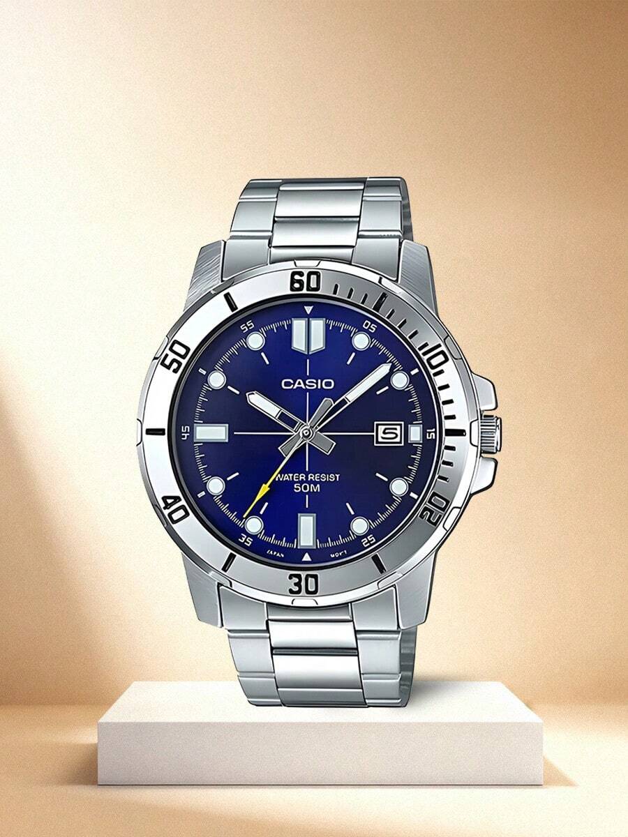 Casio 男士腕表，标准系列，剑鱼，水鬼，海洋之心，商务钢表带，蓝色表盘 - 藍色 - 查看 1