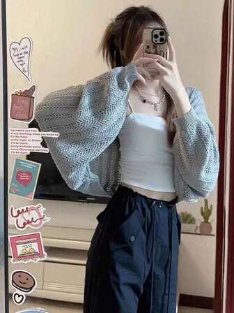 女士宽松落肩长袖轻薄开衫