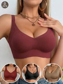 3件套休闲舒适简约女士内衣，可调节文胸，适合大胸，防下垂。 - 彩色 - 查看 2
