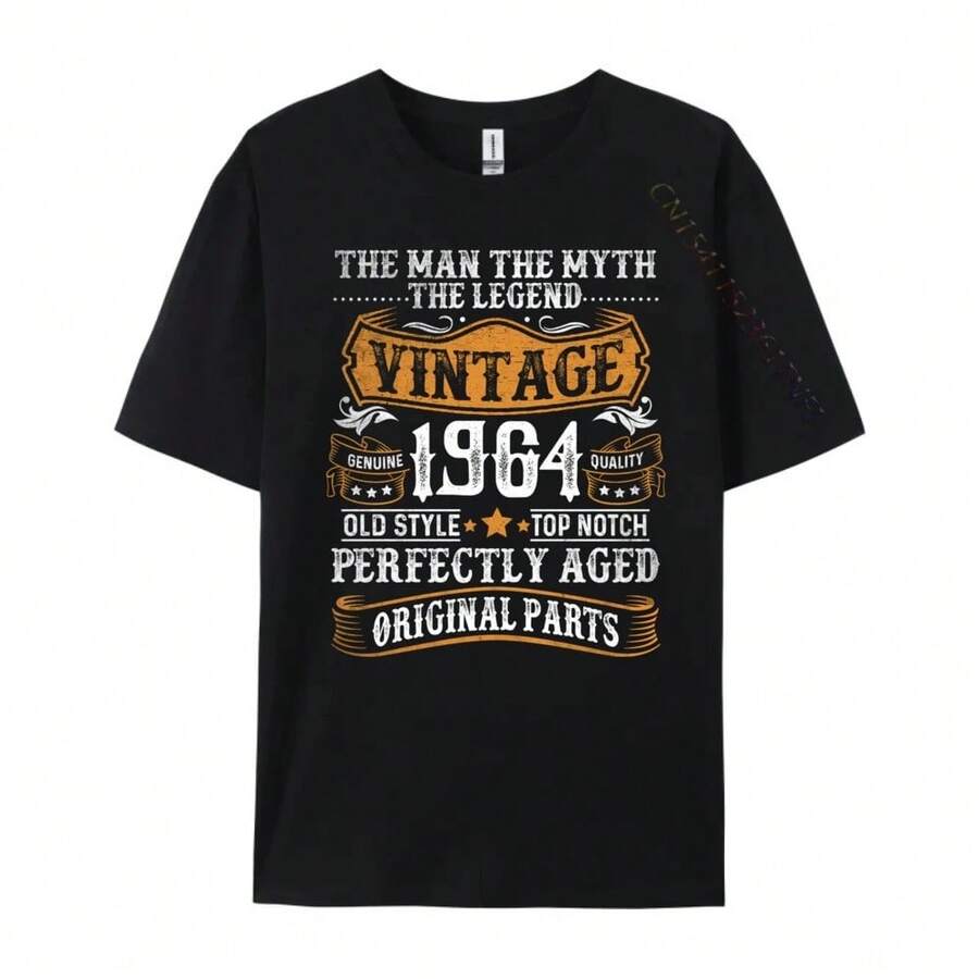 60 Años 1964 Hombre Mito Leyenda 60º Cumpleaños Camisetas Divertidas Hombres Camiseta de Manga Larga Ropa Estética - Negro - Ver 1