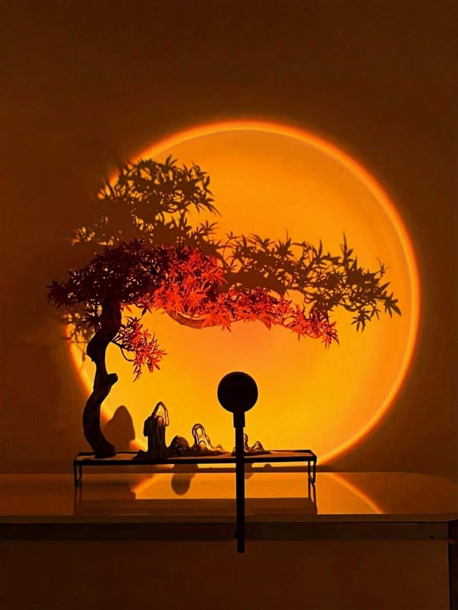 Đèn chiếu LED màu đỏ hoàng hôn có thể điều chỉnh 360°, tạo hiệu ứng ánh sáng ấn tượng, sử dụng nguồn USB, chất liệu ABS, thích hợp trang trí tường phòng ngủ, phòng khách, không cần pin. - Nhiều màu - Xem 1