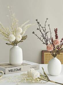 1束人造球形菊花花束，仿真薰衣草，情人节礼物，婚礼装饰，新娘手腕花，插花材料，DIY花环材料，情人节礼物，新年家居装饰，卧室，客厅，花瓶配件，节日生日派对装饰，花材花瓶+礼盒 - 乳白色 - 查看 8