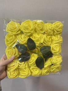 Arranjo Floral Artificial de Rosas para Decoração Doméstica, Buquê com 25 Hastes para o Dia dos Namorados - Amarelo - Visão 3