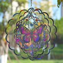 好运蝴蝶风铃，情人节礼物，户外蝴蝶装饰 - 送给女性、母亲和祖母的生日礼物，大型悬挂式蝴蝶风铃，3D雕刻花卉花园装饰，360度旋转风铃，庭院，户外 - 多 - 查看 5
