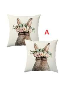 1/2/4pcs Easter Single-Sided Printed Decorative Cushion Cover With Cute Floral And Bunny Pattern, Measuring 17.7*17.7 Inches. Suitable For Easter Living Room Sofa And Bedroom Home Decor. Pillow Insert Not Included. - Multicolor - View 11