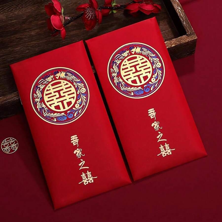 Chinese Red Envelopes For Wedding - 10 Pieces Traditional Double Happiness Lucky Money Envelopes Of Chinese Xi, Red Packets Gift For Chinese Wedding Accessories Hong Bao (8.8x17cm, G) - G - Xem 1