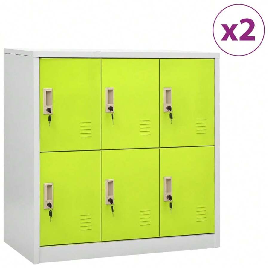 vidaXL Armoires à casiers 2 pcs Gris clair et vert 90x45x92,5 cm Acier - Vert - Voir 1