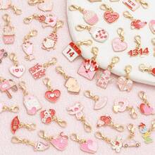 20pcs Valentine's Day Themed Keychain Set | Cupid's Hearts And Bouquet Zinc Alloy Pendants, Surprise Mix & Match | Exquisite Gift Set For Festivals And Parties - Multicolor - View 5